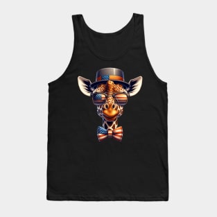 Giraffe Patriotic Sunglasses American Flag 4th of July Tank Top